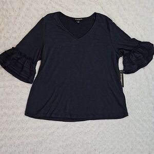 Blue Flutter Sleeve Top Sharagano Womens Size Medium NWT